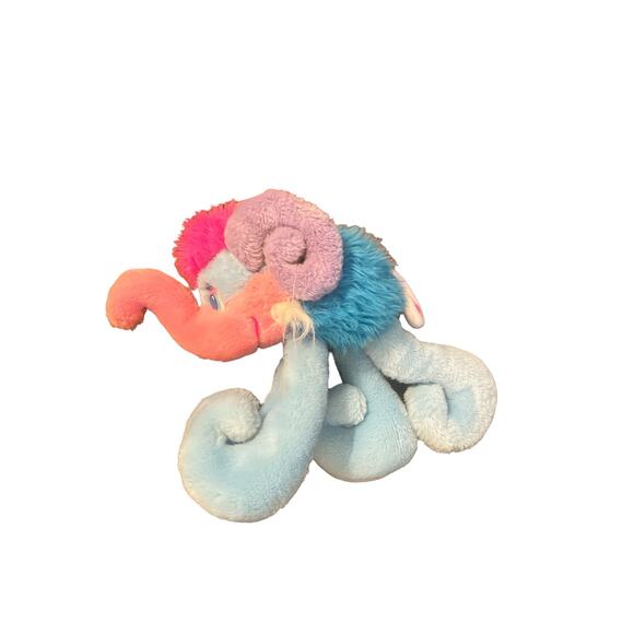 RARE Vintage 1980s Hooks Trunk Elephant Plush Stuffed Animal Pink Blue Toy - Picture 1 of 6